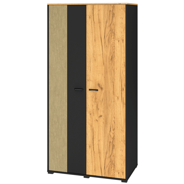Szafa do Przedpokoju Sypialni Dwudrzwiowa Wysoka Mat Dąb Craft Złoty Stal Premium Czarna Nowoczesna 92 cm Loft COLT 02