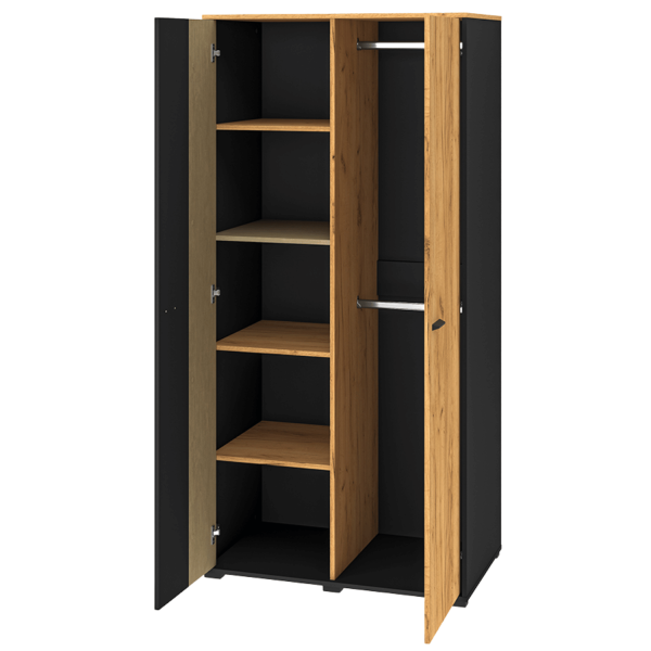 Szafa do Przedpokoju Sypialni Dwudrzwiowa Wysoka Mat Dąb Craft Złoty Stal Premium Czarna Nowoczesna 92 cm Loft COLT 02