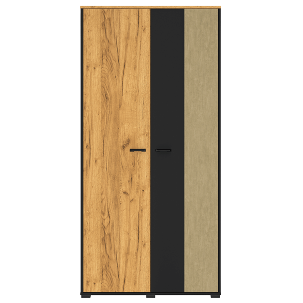 Szafa do Przedpokoju Sypialni Dwudrzwiowa Wysoka Mat Dąb Craft Złoty Stal Premium Czarna Nowoczesna 92 cm Loft COLT 02