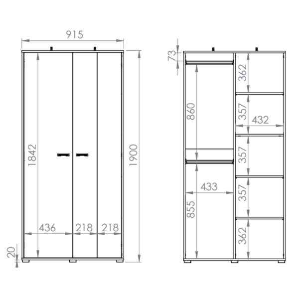 Szafa do Przedpokoju Sypialni Dwudrzwiowa Wysoka Mat Dąb Craft Złoty Stal Premium Czarna Nowoczesna 92 cm Loft COLT 02
