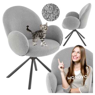 ❤️ Krzesło K498 Szare z Tkaniny Boucle I Wygoda i Elegancja ⭐