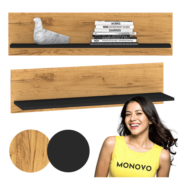 Półka Wisząca do Salonu Sypialni 90 cm Dąb Złoty Craft Czarny Loft COLT 11