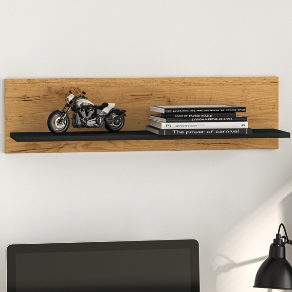 Półka Wisząca do Salonu Sypialni 90 cm Dąb Złoty Craft Czarny Loft COLT 11
