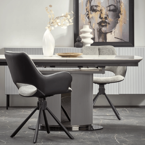 ❤️ Krzesło Tapicerowane Skórzane Loft K494 Szare Popielate Halmar ⭐
