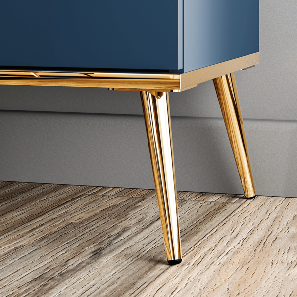 Komoda do Salonu z Szufladami i Drzwiczkami Ciemny Błękit Granatowa Złoty Chrom Glamour MARINE 03