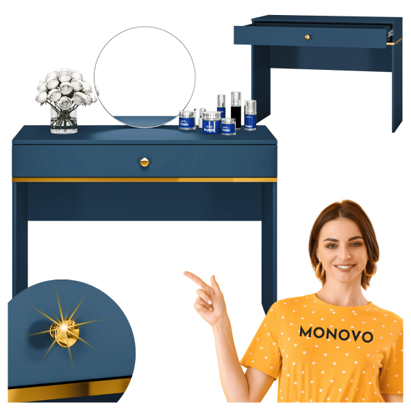 Toaletka do Sypialni Salonu z Szufladą Ciemny Błękit Granatowa Złoty Chrom Glamour MARINE 09