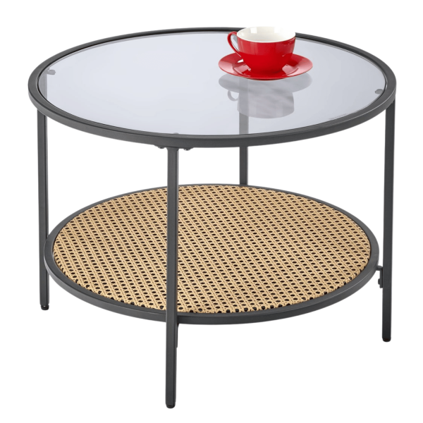 Ława Loft Boho DAKOTA Stolik Kawowy Szklany Dymiony Rattanowy Halmar
