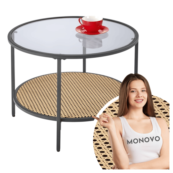 Ława Loft Boho DAKOTA Stolik Kawowy Szklany Dymiony Rattanowy Halmar