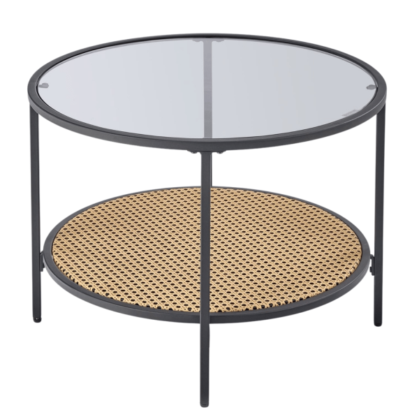 Ława Loft Boho DAKOTA Stolik Kawowy Szklany Dymiony Rattanowy Halmar