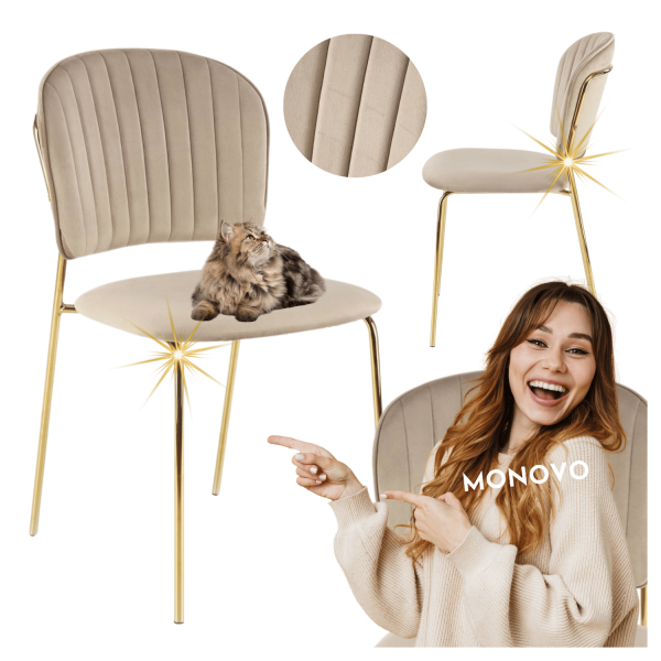 ❤️ Krzesło Tapicerowane Nowoczesne Welur K499 Beżowe Glamour Halmar ⭐