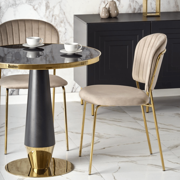 ❤️ Krzesło Tapicerowane Nowoczesne Welur K499 Beżowe Glamour Halmar ⭐