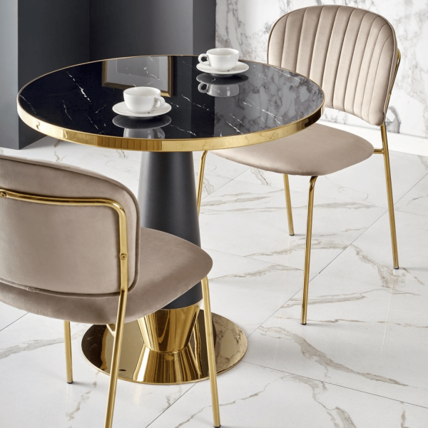 ❤️ Krzesło Tapicerowane Nowoczesne Welur K499 Beżowe Glamour Halmar ⭐