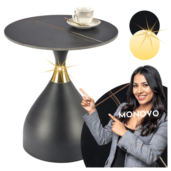 Ława Glamour SCALITA Stolik Kawowy Okrągły Czarny Marmur Złoty Halmar