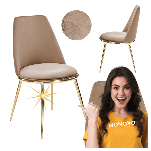 ❤️ Krzesło Tapicerowane Welur do Jadalni Glamour K460 Beżowe Halmar ⭐