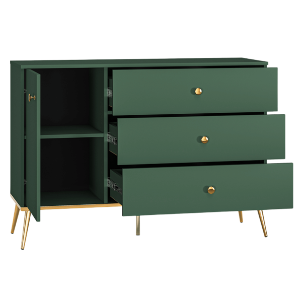 Komoda do Salonu z Szufladami i Szafką Zielona Labrador Złoty Chrom Glamour FOREST 04