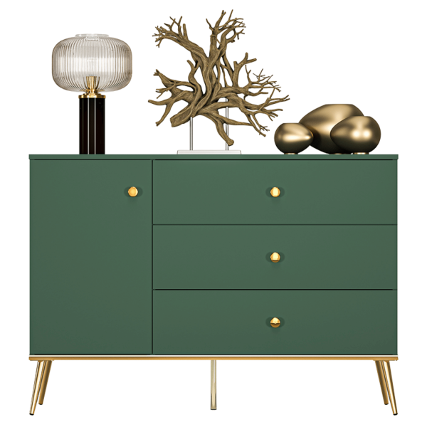 Komoda do Salonu z Szufladami i Szafką Zielona Labrador Złoty Chrom Glamour FOREST 04
