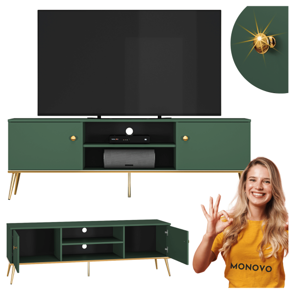 Szafka RTV Pod Telewizor Stolik RTV Niska Komoda 160 cm Zielona Labrador Glamour FOREST 05