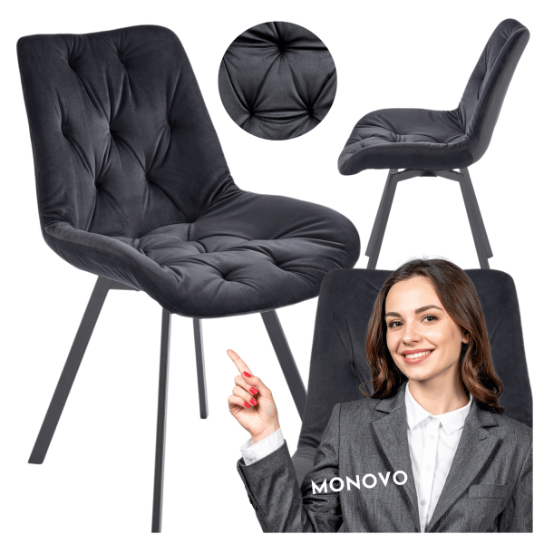 Nowoczesne Pikowane Krzesło Obrotowe Metalowe Welurowe do Salonu Jadalni Loft Czarne K519 Halmar