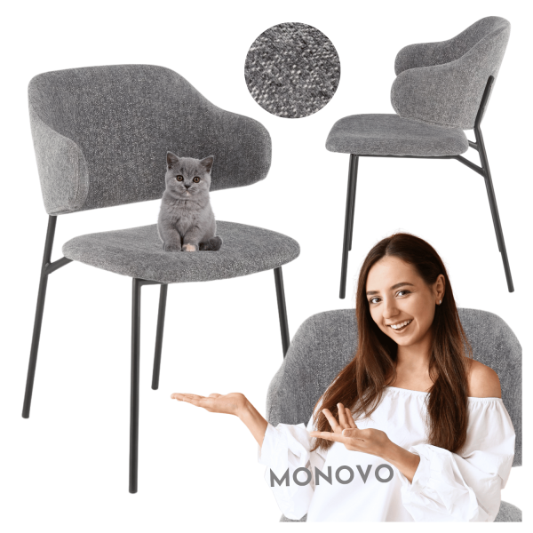 ❤️ Krzesło Tapicerowane Metalowe K497 Jasno Popielate Szare Halmar ⭐