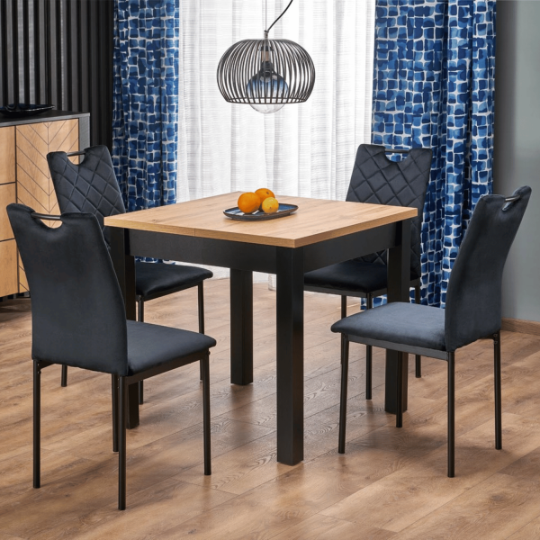 Industrialny Stół Rozkładany 80-200 Cm Kwadratowy do Jadalni Kuchni Loft Dąb Artisan Czarny QUBIK Halmar