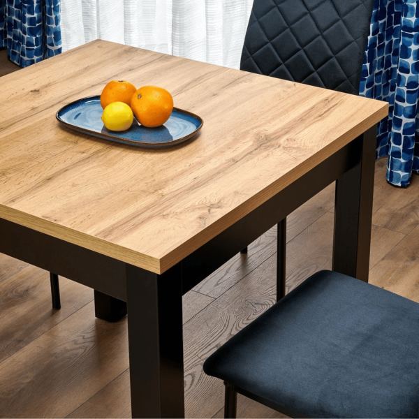 Industrialny Stół Rozkładany 80-200 Cm Kwadratowy do Jadalni Kuchni Loft Dąb Artisan Czarny QUBIK Halmar
