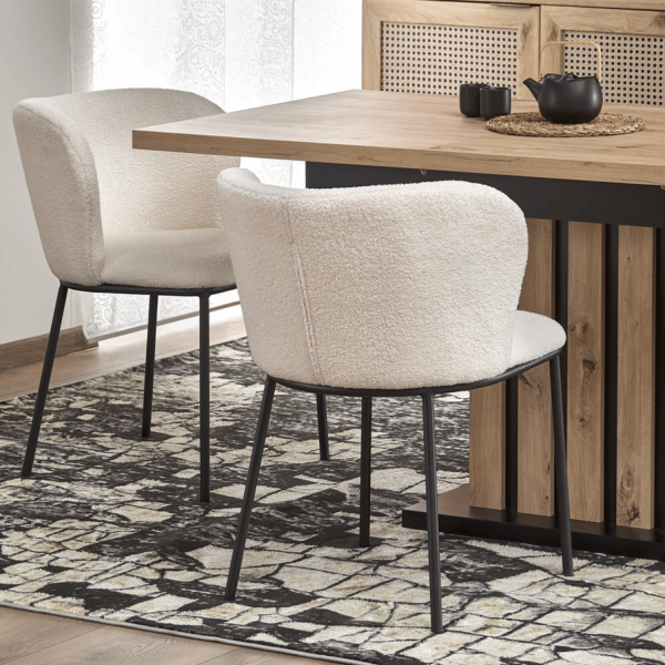❤️ Krzesło Tapicerowane Loft Metalowe K518 Kremowe Bouclé Halmar ⭐