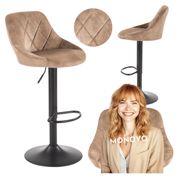 Nowoczesny Hoker Pikowany Barowy do Kuchni Baru Loft Beżowy Welurowy H101 Halmar