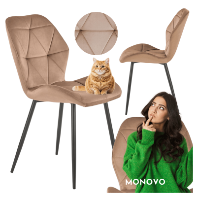❤️ Krzesło Welurowe do Jadalni Salonu Metalowe K453 Beżowe Halmar ⭐