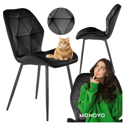 ❤️ Krzesło Tapicerowane Welur Pikowane Metalowe K453 Czarne Halmar ⭐