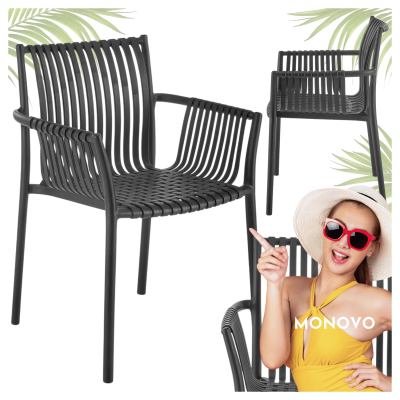 ❤️ Krzesło Ogrodowe z Podłokietnikami K492 Czarne Plastikowe Halmar ⭐