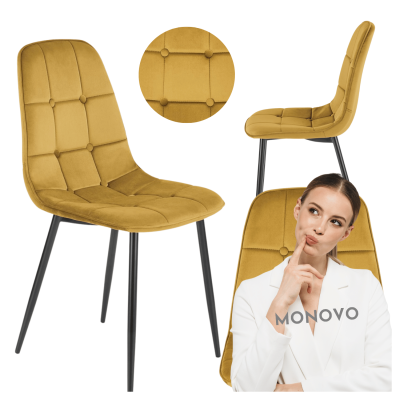 ❤️ Krzesło Tapicerowane Pikowane Loft K417 Żółte Musztardowe Halmar ⭐