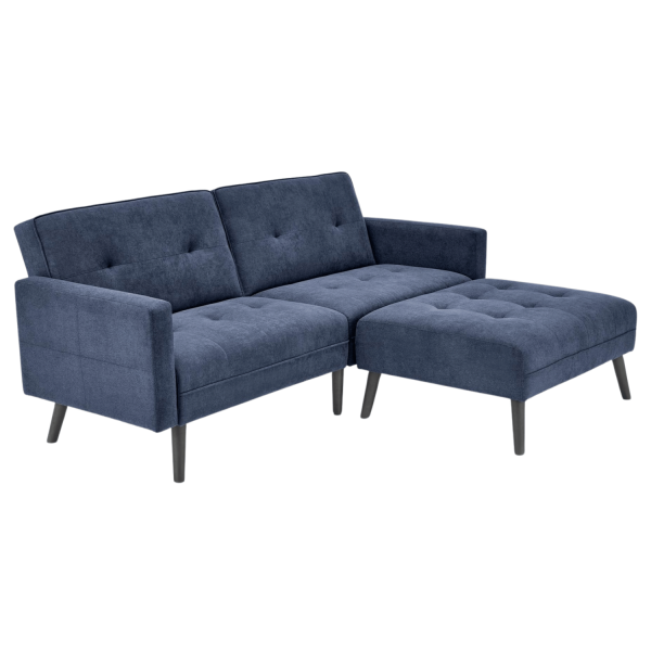 Tradycyjny Narożnik Sofa Rozkładana z Funkcją Spania Kanapa z Podnóżkiem Loft Niebieski CORNELIUS Halmar