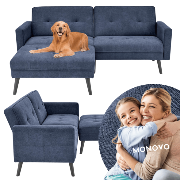 Tradycyjny Narożnik Sofa Rozkładana z Funkcją Spania Kanapa z Podnóżkiem Loft Niebieski CORNELIUS Halmar