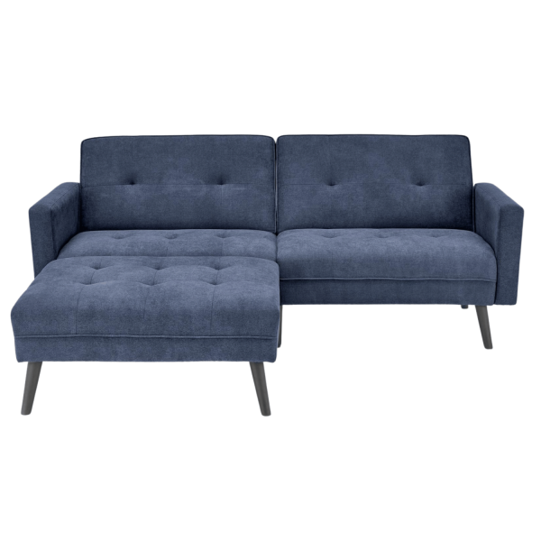 Tradycyjny Narożnik Sofa Rozkładana z Funkcją Spania Kanapa z Podnóżkiem Loft Niebieski CORNELIUS Halmar