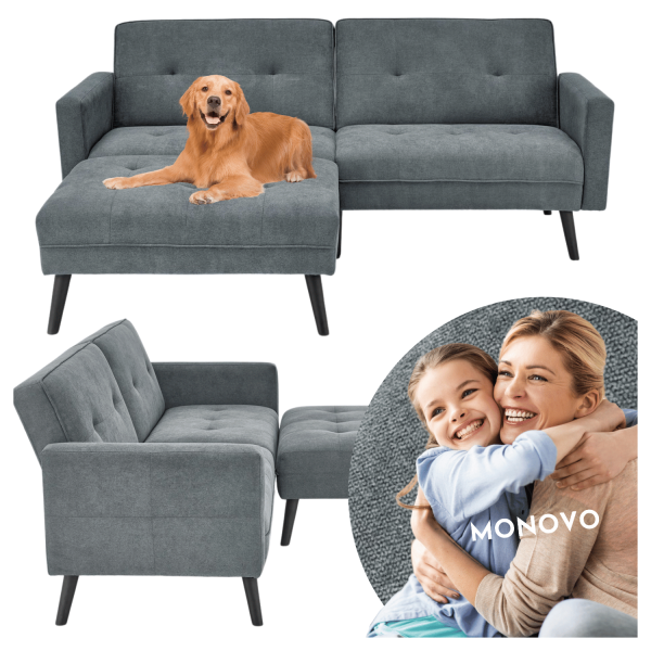 Tradycyjny Narożnik Sofa Rozkładana z Funkcją Spania Kanapa z Podnóżkiem Loft Popielaty Szary CORNELIUS Halmar
