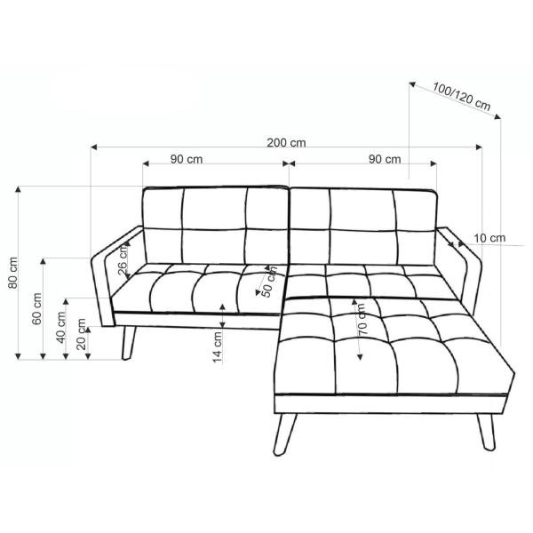 Tradycyjny Narożnik Sofa Rozkładana z Funkcją Spania Kanapa z Podnóżkiem Loft Popielaty Szary CORNELIUS Halmar