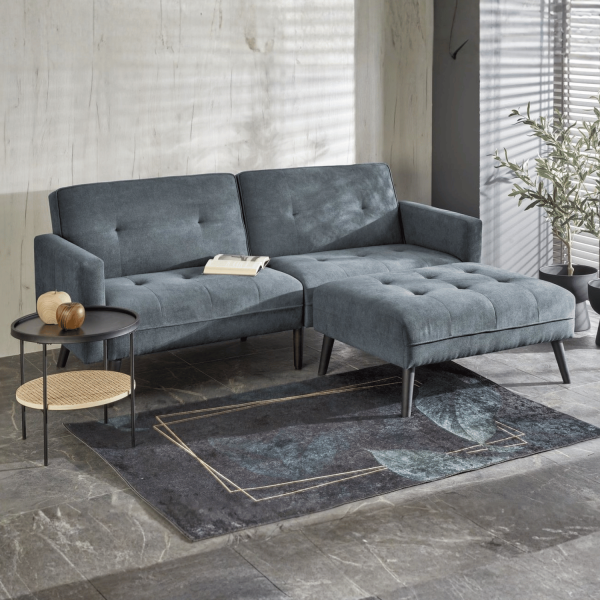 Tradycyjny Narożnik Sofa Rozkładana z Funkcją Spania Kanapa z Podnóżkiem Loft Popielaty Szary CORNELIUS Halmar