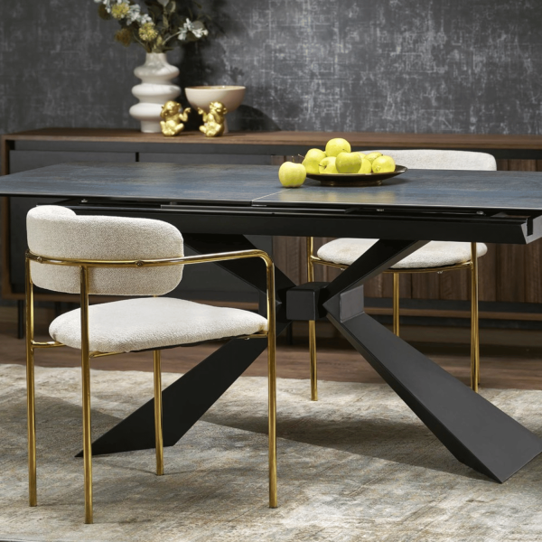 Nowoczesny Prostokątny Stół Rozkładany 180-230 cm do Jadalni do Salonu Niebieski Marmur Loft LUCIANO Halmar
