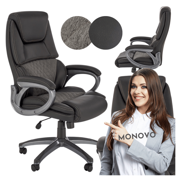 Nowoczesny Fotel Obrotowy Gabinetowy Skórzany do Biurka EkoSkóra Czarny Popielaty Szary STEVEN Halmar