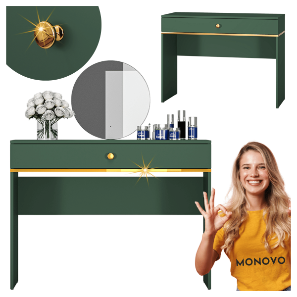 Toaletka do Sypialni Salonu z Szufladą Zielony Labrador Złoty Chrom Glamour FOREST 09
