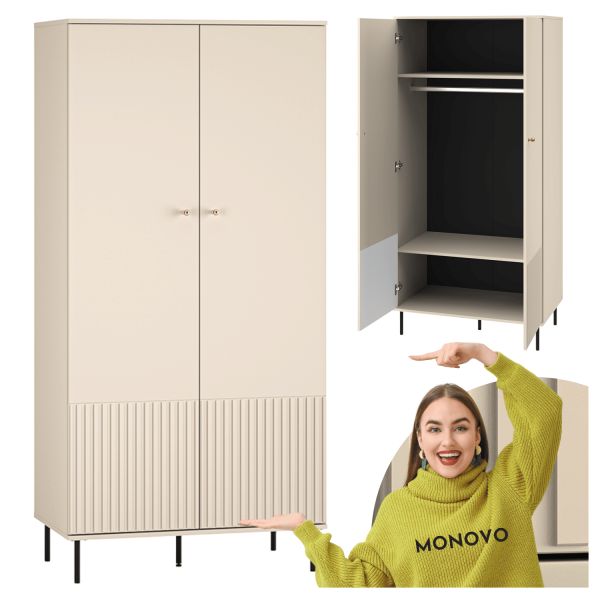 Szafa do Garderoby Sypialni Wysoka Kaszmirowa Nowoczesna Dwudrzwiowa Ryflowana Glamour SOPHIE 01