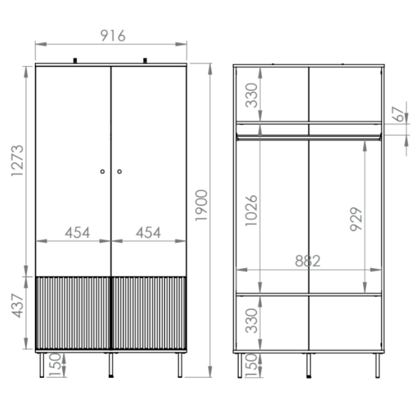 Szafa do Garderoby Sypialni Wysoka Kaszmirowa Nowoczesna Dwudrzwiowa Ryflowana Glamour SOPHIE 01