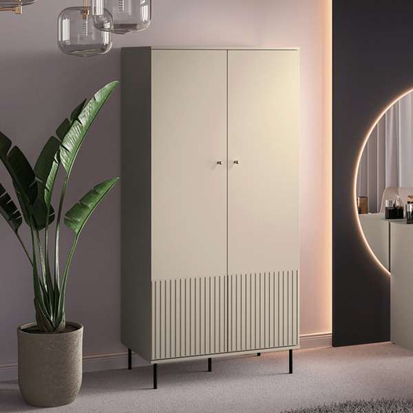Szafa do Garderoby Sypialni Wysoka Kaszmirowa Nowoczesna Dwudrzwiowa Ryflowana Glamour SOPHIE 01