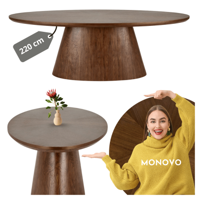 Nowoczesny Stół Owalny 220x98 do Jadalni Salonu Kuchni Vintage Mid Century Modern Orzechowy VAGNER Halmar