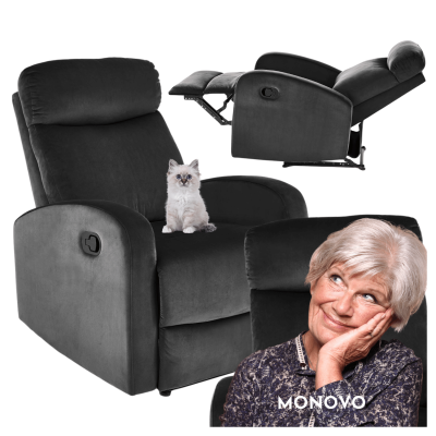 Klasyczny Fotel Rozkładany do Spania Welurowy Bujany do Salonu Czarny WONDER Halmar