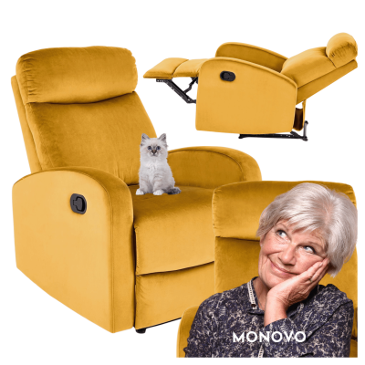 Klasyczny Fotel Rozkładany do Spania Welurowy Bujany do Salonu Musztardowy Żółty WONDER Halmar