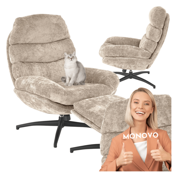 Nowoczesny Fotel Bujany Tapicerowany Bujak Wypoczynkowy z Podnóżkiem do Salonu Loft Beżowy DARIO Halmar