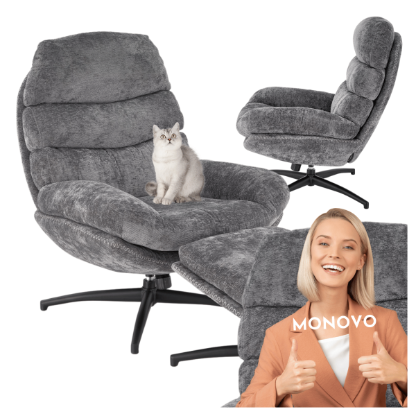Nowoczesny Fotel Bujany Tapicerowany Bujak Wypoczynkowy z Podnóżkiem do Salonu Loft Popielaty Szary DARIO Halmar