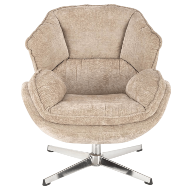 Nowoczesny Fotel Obrotowy Tapicerowany do Salonu Loft Beżowy Metal Chrom GUIDO Halmar