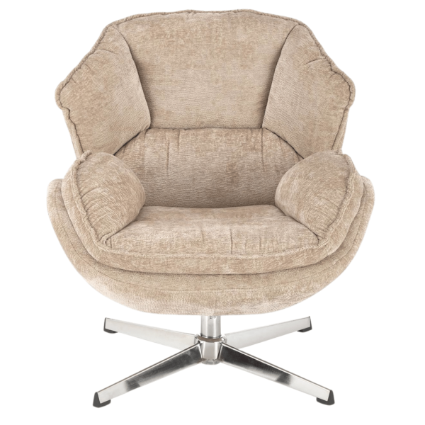 Nowoczesny Fotel Obrotowy Tapicerowany do Salonu Loft Beżowy Metal Chrom GUIDO Halmar